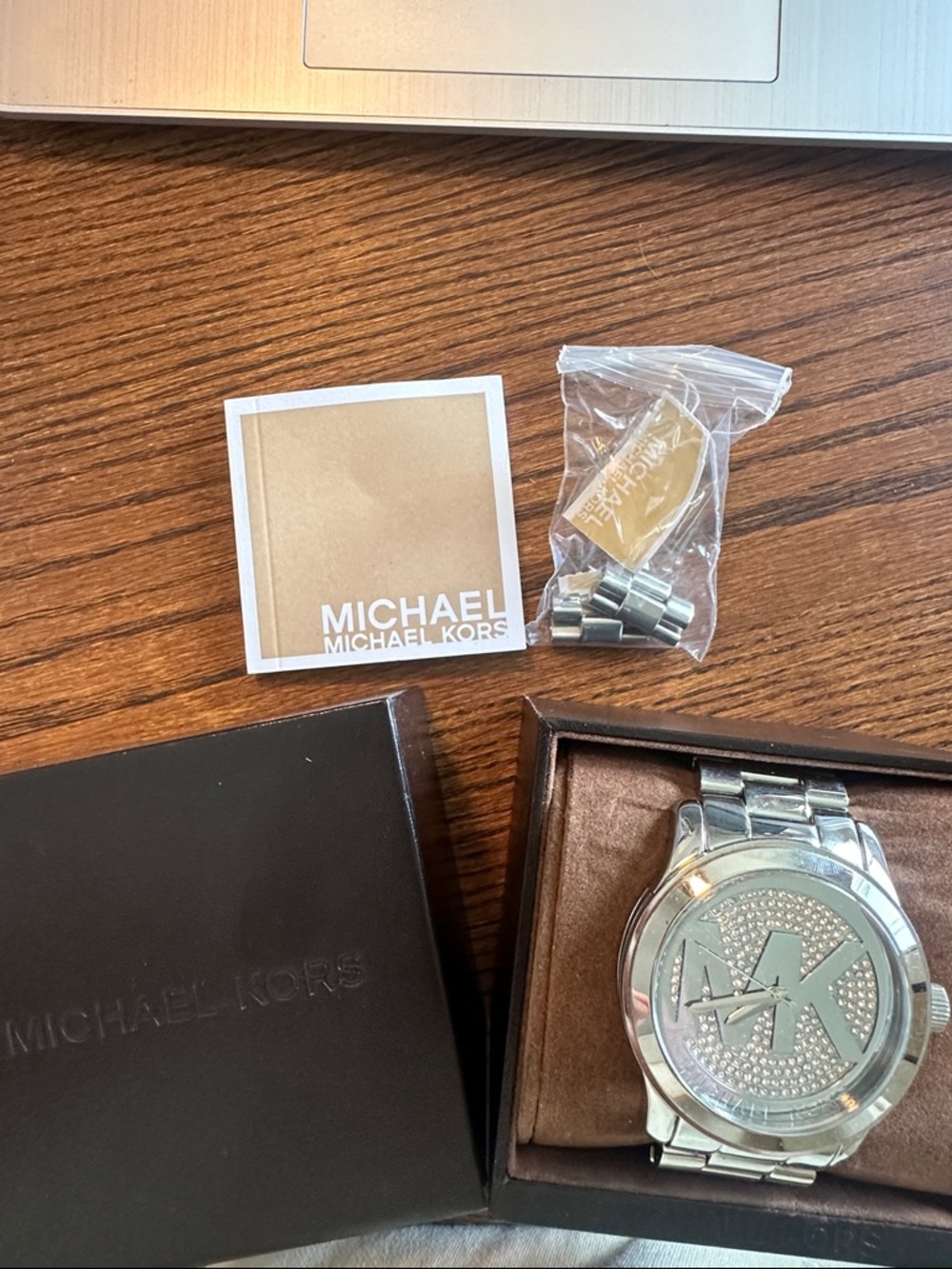 Michael Kors Silver Crystal MK Logo Women's Bracelet Watch